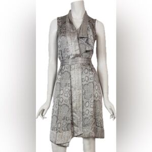 ANTONIO MELANI 100% Silk Faux Wrap Snake Skin Gray Patterned Dress